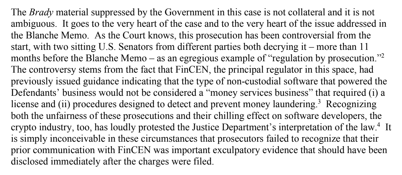 Filing Claims U.S. Prosecutors Knew License Wasn’t Required for Samourai Wallet, Prosecuted Them Anyways 2 A new filing shows FinCEN told prosecutors that Samourai Wallet was not a money transmitter. They charged its founders anyway—and kept that fact hidden for over a year.