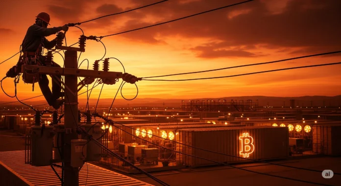 NewsCapsule mining infrastructure worker at sunset — grid energy rig maintenance